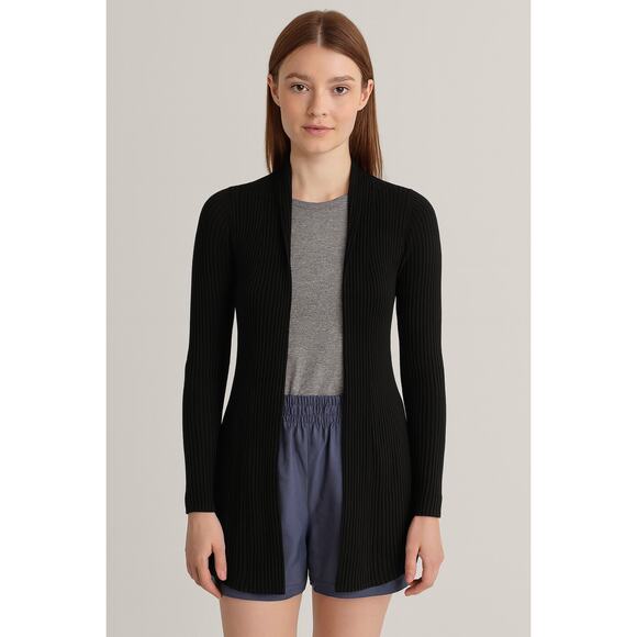 Afrm Shaylee Long Sleeve Open Front Ribbed Cardigan - Black - Size XS/S NWT - Picture 1 of 12